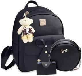 img 4 attached to 🎒 Bowknot Mini Leather Backpack 3-Piece Cute Small Backpack Purse for Women and Girls - Perfect for Stylish Fashionistas!