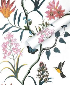 img 4 attached to 🌼 Vintage Floral Peel and Stick Contact Paper: Removable Wallpaper for Furniture Renovation - 17.7" x 118" - White Flower and Bird Vinyl Film