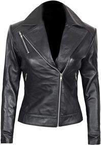 img 4 attached to Womens Motorcycle Jacket Asymmetrical Lambskin