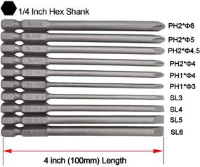 img 3 attached to Набор бит YDLQWCZ с длинными прорези и крестовыми отверстиями Phillips: шестигранный хвостик 1/4 дюйма, длина 4 дюйма, 10 штук (4 прорези + 6 Phillips), длина 100 мм.