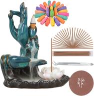 🌸 solejazz backflow-incense-burner lotus ceramic incense holder: 120 cones + 30 sticks for home decor, yoga, and figurine craftwork - blue логотип