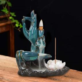 img 3 attached to 🌸 SOLEJAZZ Backflow-Incense-Burner Lotus Ceramic Incense Holder: 120 Cones + 30 Sticks for Home Decor, Yoga, and Figurine Craftwork - Blue