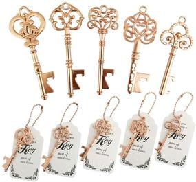 img 4 attached to 🔑 WODEGIFT 50pcs Rose Gold Skeleton Key Bottle Opener Wedding Party Favor Souvenir Gift w/ Escort Tag & Chains in 5 styles