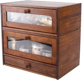 img 4 attached to TQVAI Bamboo 3 Tier Bread Storage Box with Clear Window, Cutlery Tray Drawer, Separable Bread Bin - Assembly Required, Retro Brown