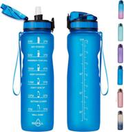 🚰 nooformer 32oz water bottle - time marker & straw lid for sports & outdoor activities | bpa free & leak proof | motivational water tracker (blue) логотип