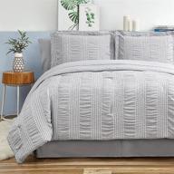 🛏️ bedsure grey seersucker bed set - queen size bed in a bag comforter set 8 piece, queen bedding set with lightweight down alternative comforter (88x88 inch, full) stripes logo