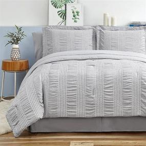 img 4 attached to 🛏️ Bedsure Grey Seersucker Bed Set - Queen Size Bed in A Bag Comforter Set 8 Piece, Queen Bedding Set with Lightweight Down Alternative Comforter (88x88 inch, Full) Stripes