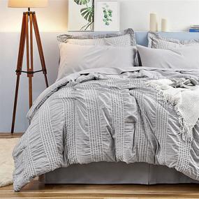 img 3 attached to 🛏️ Bedsure Grey Seersucker Bed Set - Queen Size Bed in A Bag Comforter Set 8 Piece, Queen Bedding Set with Lightweight Down Alternative Comforter (88x88 inch, Full) Stripes