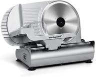🔪 techwood electric deli food slicer - 9” stainless steel blade, adjustable knob for thickness, non-slip feet - ideal for meat, cheese, fruit, bread logo