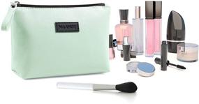 img 3 attached to 💼 2 Pcs Small Travel Cosmetic Bags for Women - Zippered PU Leather Makeup Pouch & Purse Makeup Bag in Green and Blue