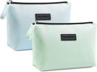 💼 2 pcs small travel cosmetic bags for women - zippered pu leather makeup pouch & purse makeup bag in green and blue logo