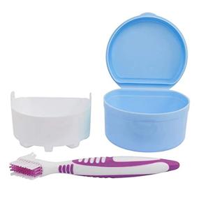 img 3 attached to Blue Denture Case Retainer False Teeth Container Box Brush Set Cup Storage with Strainer for Travel Cleaning or Overnight Soaking by LVCHEN