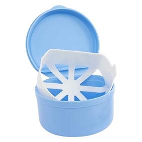 img 1 attached to Blue Denture Case Retainer False Teeth Container Box Brush Set Cup Storage with Strainer for Travel Cleaning or Overnight Soaking by LVCHEN