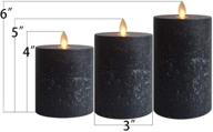 🕯️ smtyle black flameless candles - home decor set of 3 battery operated with moving flame wick, flickering led pillar candle, sizes 3 x 4/5/6inch логотип