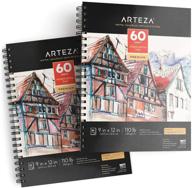 📚 arteza mixed media sketchbooks - 2 pack, 9 x 12 inches, 60-sheet drawing pads, 110lb/180gsm acid-free paper, micro-perforated, spiral-bound, ideal art supplies for wet and dry media logo