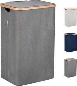 img 4 attached to 🧺 Lonbet Grey Laundry Baskets with Lid - XXL 100 Litres - Large Washing Baskets for Laundry with Handles - Laundry Baskets for Bedrooms - Bamboo Bathroom Bin - High Capacity, Stylish and Versatile Solution