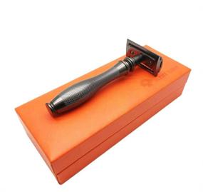 img 4 attached to ✂️ SOLID Brass Heavy Duty Long Handle Double Edge Safety Razor with Exquisite Leather Case - Classic Black