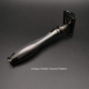 img 2 attached to ✂️ SOLID Brass Heavy Duty Long Handle Double Edge Safety Razor with Exquisite Leather Case - Classic Black