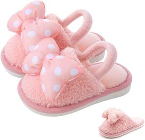 img 4 attached to 👣 Warm Velvet Bowknot Slippers for Boys and Girls - Non-Slip Fuzzy Indoor Outdoor House Slides (Toddler/Little Kid)