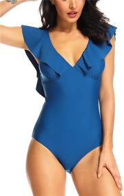 img 2 attached to AdoreShe Women's Sexy V-Plunge One-Piece Swimsuit with 👙 Studio Solids, Featuring Ruffle Sleeves – Trendy Swimwear Bathing Suit