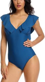 img 1 attached to AdoreShe Women's Sexy V-Plunge One-Piece Swimsuit with 👙 Studio Solids, Featuring Ruffle Sleeves – Trendy Swimwear Bathing Suit