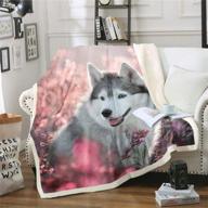 🌸 sakura husky sherpa blanket: adorable dog & botanical flair for kids - soft pink fleece throw, cherry blossom design, lightweight - size 50"x60 logo