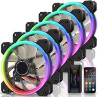🌈 ezdiy-fab rgb dual ring 120mm case fans with 5v motherboard sync, adjustable speed, and remote control - pack of 5, includes 10-port fan hub x logo