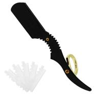 black gold barber: 360 degree rotating finger razor with premium derby blades (black) - professional hair styling tool logo