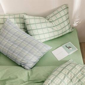 img 1 attached to 🌿 Premium Green Plaid Fitted Sheet Queen - Soft Cotton Grid Bedding with Deep Pocket - Checkered Bottom Sheet - Stylish Modern Design - Plaid Mattress Cover for all Genders - Queen Size