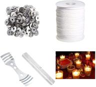 braided wick bundle: 200 feet with 100 pcs sustainer tabs, 2 🕯️ pcs holder - candle making kit supplies, diy crafts, 100% cotton wax wick (type1) logo