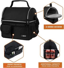 img 1 attached to 🥪 OPUX Insulated Dual Compartment Lunch Bag – Double Deck Reusable Cooler with Shoulder Strap, Leakproof Liner, Large Tote for Work & School (Black)