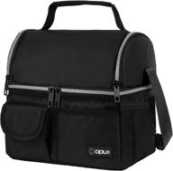 🥪 opux insulated dual compartment lunch bag – double deck reusable cooler with shoulder strap, leakproof liner, large tote for work & school (black) логотип