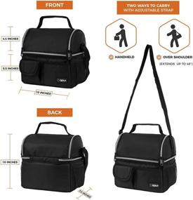 img 2 attached to 🥪 OPUX Insulated Dual Compartment Lunch Bag – Double Deck Reusable Cooler with Shoulder Strap, Leakproof Liner, Large Tote for Work & School (Black)