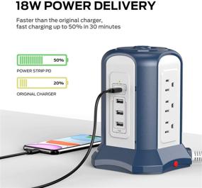 img 2 attached to 💙 Enhanced Power Strip Tower with USB C Port (18W), 3 USB A Charging Ports (15.5W) & 9 AC Outlets - Blue, Ideal for Home Office Dorms