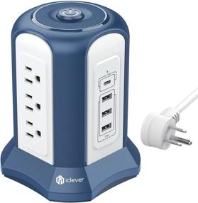 img 4 attached to 💙 Enhanced Power Strip Tower with USB C Port (18W), 3 USB A Charging Ports (15.5W) & 9 AC Outlets - Blue, Ideal for Home Office Dorms