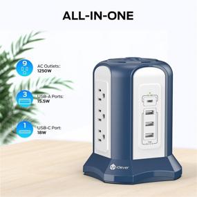 img 3 attached to 💙 Enhanced Power Strip Tower with USB C Port (18W), 3 USB A Charging Ports (15.5W) & 9 AC Outlets - Blue, Ideal for Home Office Dorms