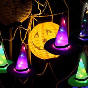 img 1 attached to 🎃 Halloween LED Lighted Witch Hats - Glowing Decoration Set for Tree Yard Garden - Party Lighting with Button Battery Power