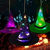 🎃 halloween led lighted witch hats - glowing decoration set for tree yard garden - party lighting with button battery power logo