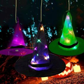 img 4 attached to 🎃 Halloween LED Lighted Witch Hats - Glowing Decoration Set for Tree Yard Garden - Party Lighting with Button Battery Power