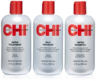 revitalize your hair with the chi 💆 trio kit featuring infra shampoo, treatment and silk infusion logo