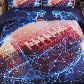 img 1 attached to 🏀 3D Sports Themed Bedding Set for Children Boy Girl Teen Kids - American Soccer Rugby Ball with Ice Comforter Sets, Reversible Comforter (Navy-Rugby, Twin)