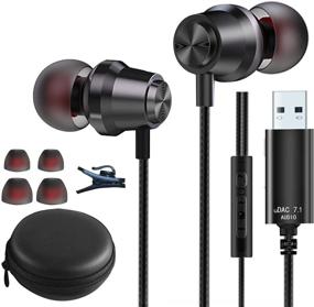 img 4 attached to 🎧 8.2Ft USB Headset with Microphone - 7.1 Surround Sound Wired USB Earbuds for PC Laptop Playstation - Lightweight Noise Cancelling PS4 Headset with Mic Mute - Computer Headphones for School Office Travel