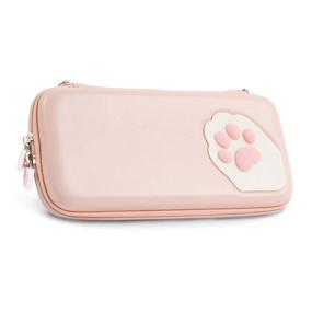 img 4 attached to 🐾 GeekShare Cute Pink Cat Paw Case for Nintendo Switch/Switch OLED - Portable Hardshell Slim Travel Carrying Case with Wrist Strap - Perfect Fit for Switch Console & Game Accessories (Pink)