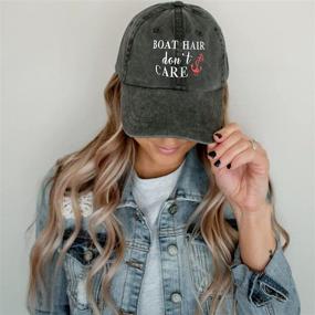 img 3 attached to 🧢 Vintage Distressed Embroidered Dad Hat: Women's Baseball Cap for Carefree Boat Hair Days