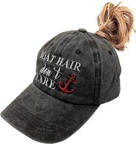 img 4 attached to 🧢 Vintage Distressed Embroidered Dad Hat: Women's Baseball Cap for Carefree Boat Hair Days