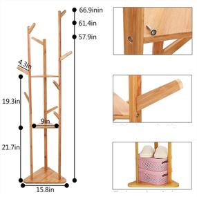 img 1 attached to Wisfor Bamboo Standing Coat Rack Tree with 3 Shelves and 10 Hooks, Freestanding Corner Clothes Stand Hat Tree Stand Cloth Hat Coat Rack Shelf, Height of 66.9 inches