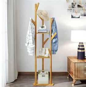 img 2 attached to Wisfor Bamboo Standing Coat Rack Tree with 3 Shelves and 10 Hooks, Freestanding Corner Clothes Stand Hat Tree Stand Cloth Hat Coat Rack Shelf, Height of 66.9 inches