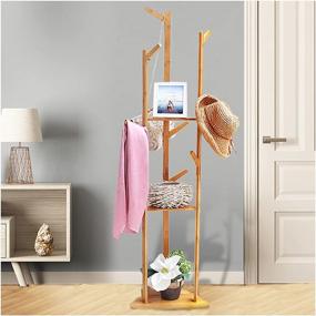 img 3 attached to Wisfor Bamboo Standing Coat Rack Tree with 3 Shelves and 10 Hooks, Freestanding Corner Clothes Stand Hat Tree Stand Cloth Hat Coat Rack Shelf, Height of 66.9 inches