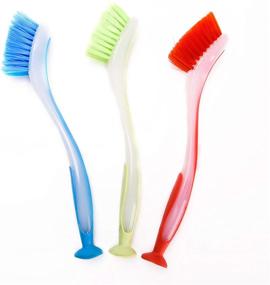 img 4 attached to 🧼 Zuvo 3 Pack Kitchen Cleaning Brush Set: Suction Cup, Handle, Scrubbing (Assorted Colors)
