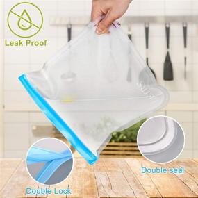 img 2 attached to 🔒 Dishwasher Safe Reusable Storage Bags 10 Pack - BPA Free, Leakproof Silicone, Thick Lunch Bags for Food Marinating Meat, Fruits, Cereals, Sandwiches, Snacks - Freezer Friendly